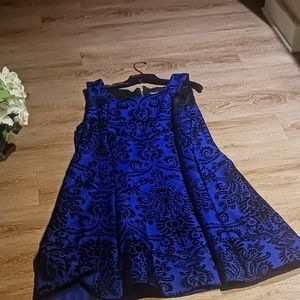 Roz& Ali brocade Black and Royal Blue dress size bc ctrl